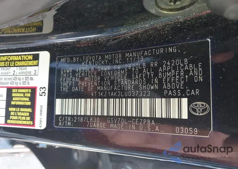 2020 Toyota Camry Xse V6 from USA, damaged, VIN 4T1KZ1AK2LU037323